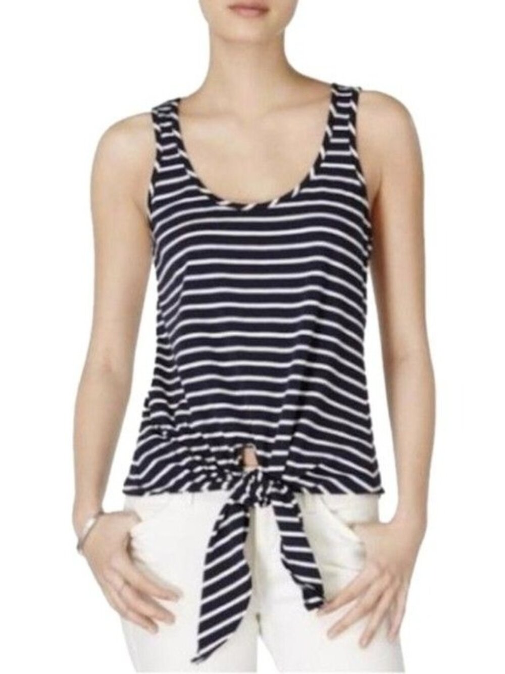 Maison Jules Navy Striped Tank With Tie Detail Nautical Style